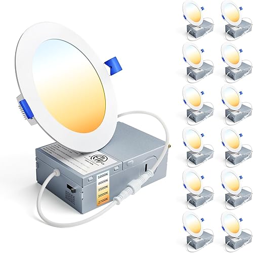 Ensenior - Paquete de 12 luces LED empotrables de techo, ultra finas con caja de conexiones, intensidad regulable, alta luminosidad.