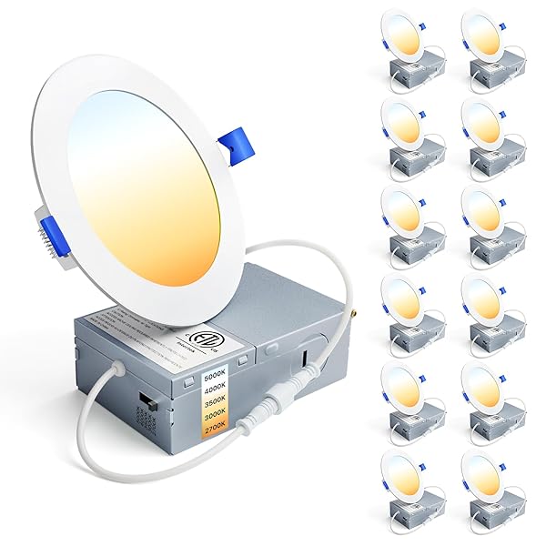 Ensenior 24 Pack 4 Inch LED Recessed Ceiling Light, Dimmable, 5000K Daylight, 750LM 9W 120V, High Brightness Canless Wafer Downlight - ETL&FCC&IC