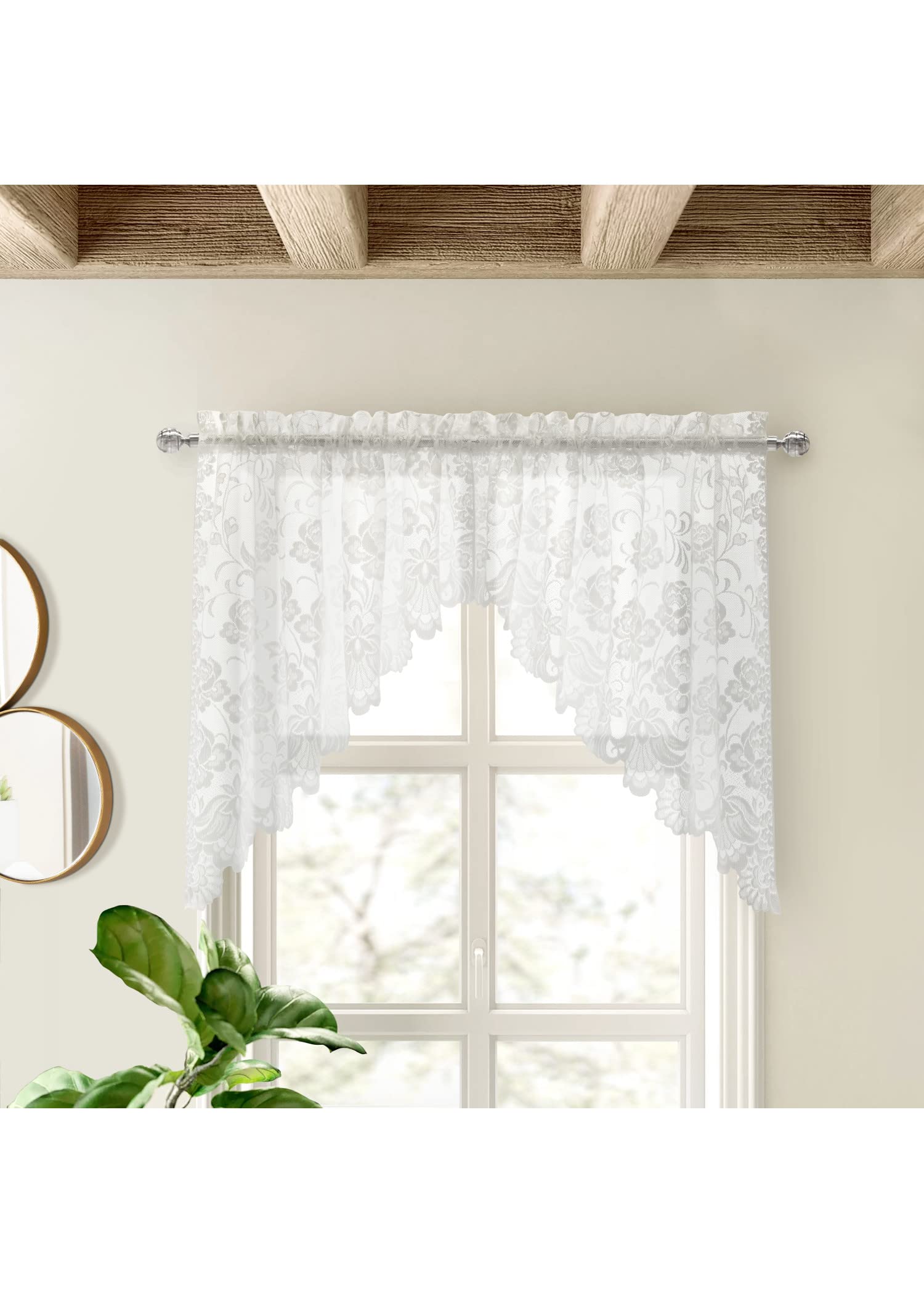 Louis Embroidered Floral Lace Window Curtain Swag Pair 72" x 32" in White