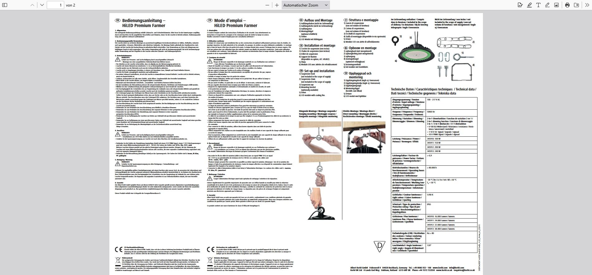 Kerbl LED-Leuchte HiLED Premium Farmer, 240 W, 345913