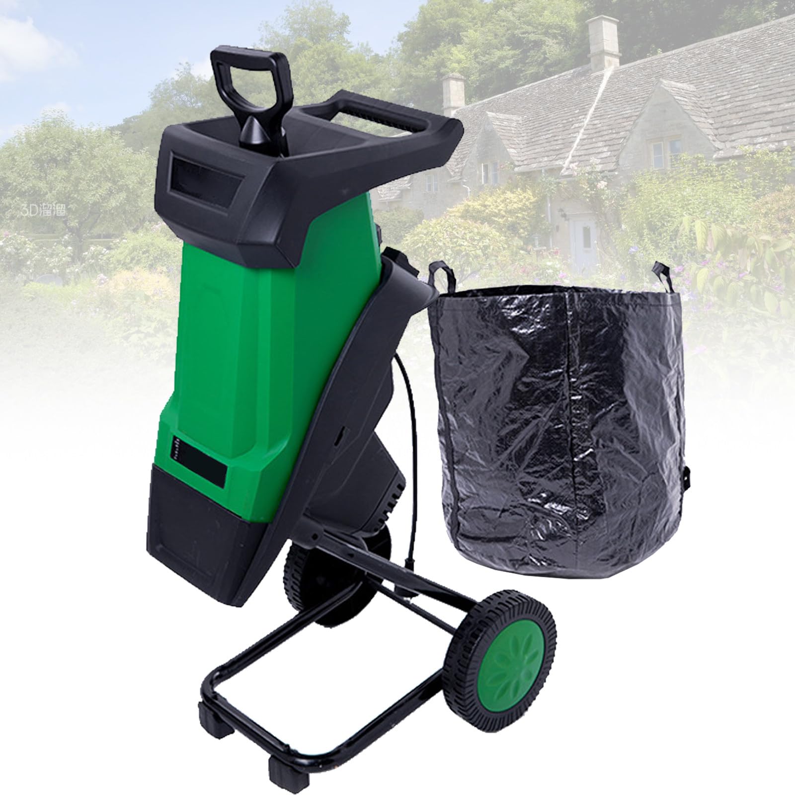 Trituradora De Ramas EléCtrica AutomáTica De 2400 W, 4500 RPM para Ramas De 0 A 40 Mm, con Bolsa Recolectora De 50 L Green