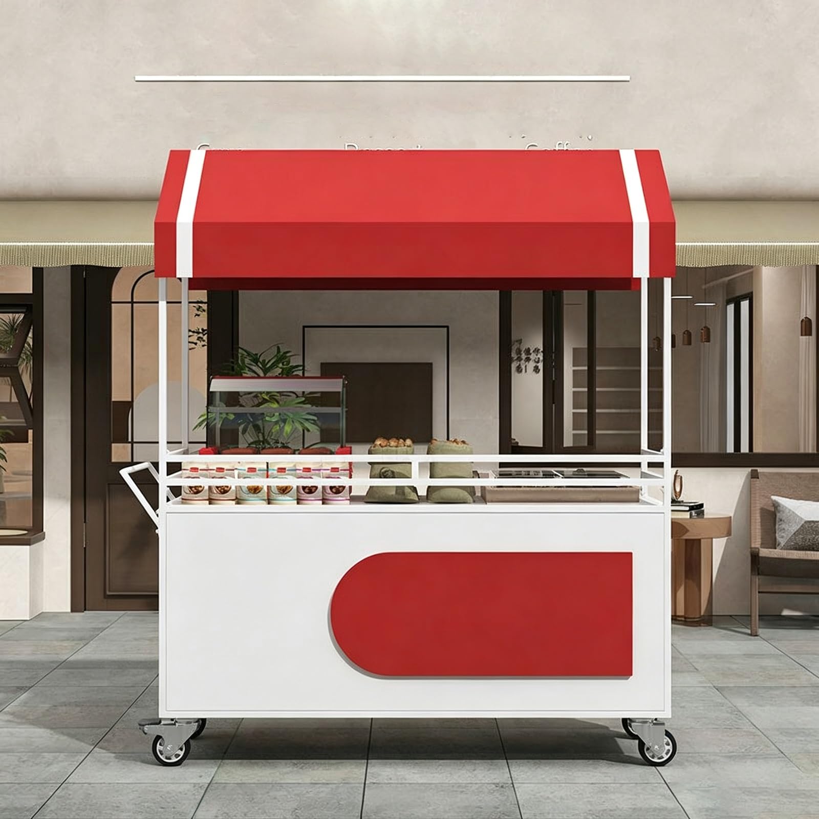 Portable Street Vendor Cart, Mobile Food Carts with 360° swivel wheels