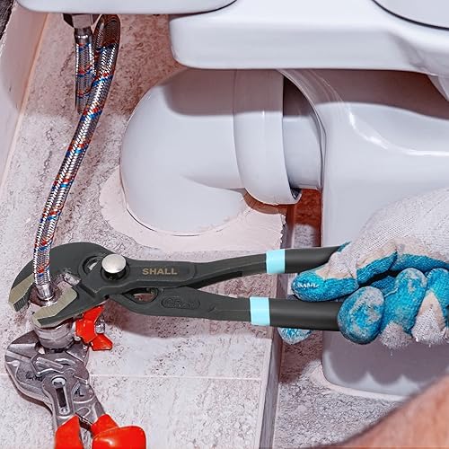 Miniatura 7 de SHALL Juego de 3 piezas de alicates de junta de ranura (12, 9-12, 7 pulgadas), alicates para bomba de agua con bloqueo de presión en acero Cr-v,