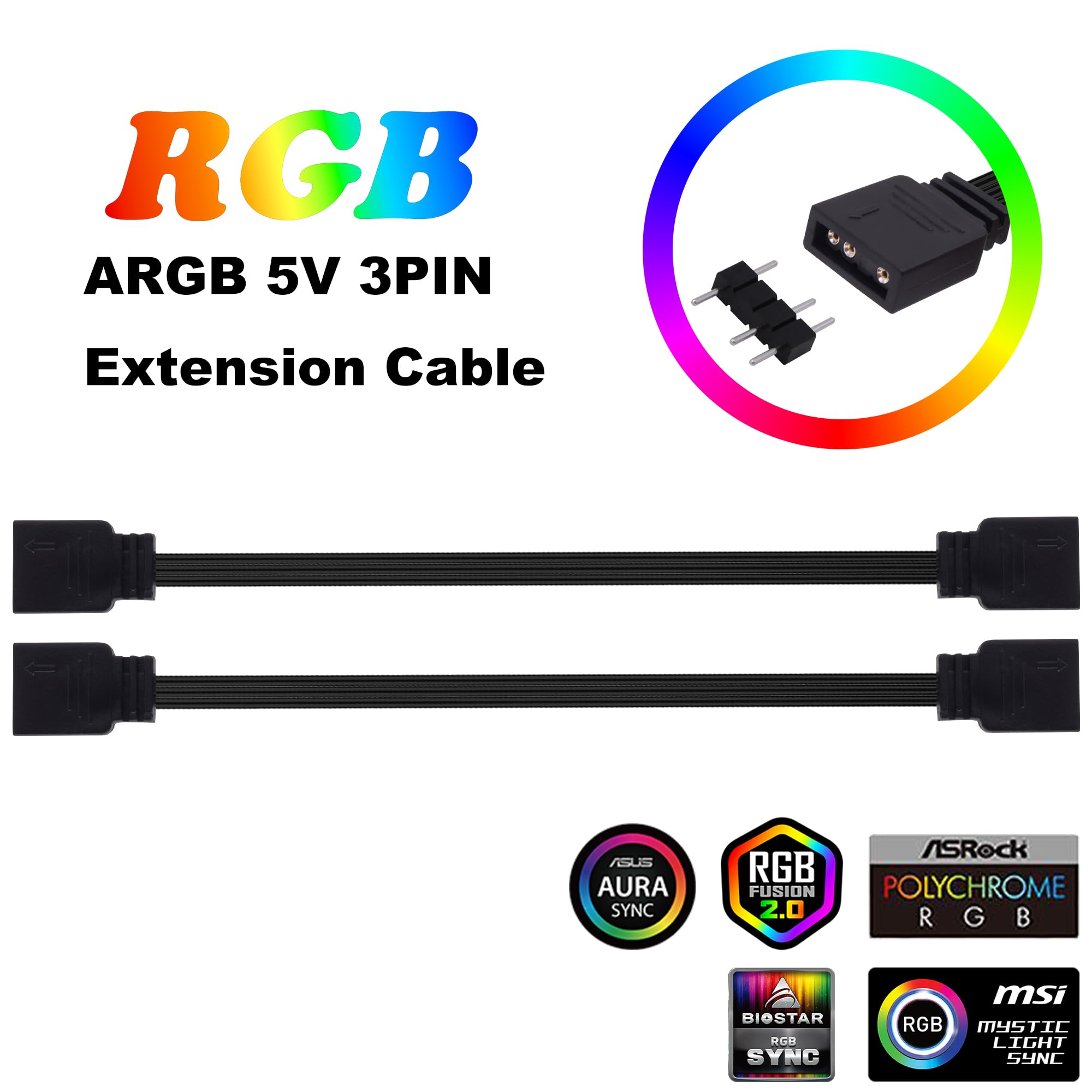 Cable de extensión ARGB (5 V, 3 pines direccionables RGB para ventiladores LED ARGB - 1 m)