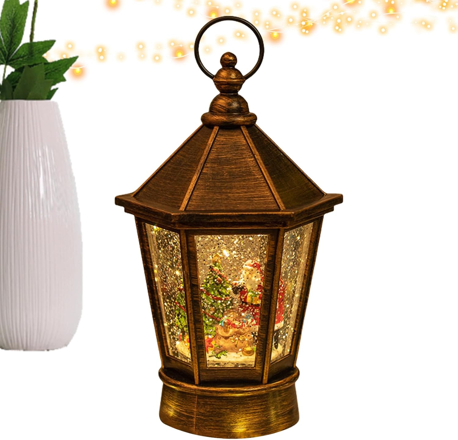 Lighted Christmas Snow Globe, Musical Lantern with Swirling Glitter, Battery Operated Tabletop Ornament for Holiday Festival Decoration