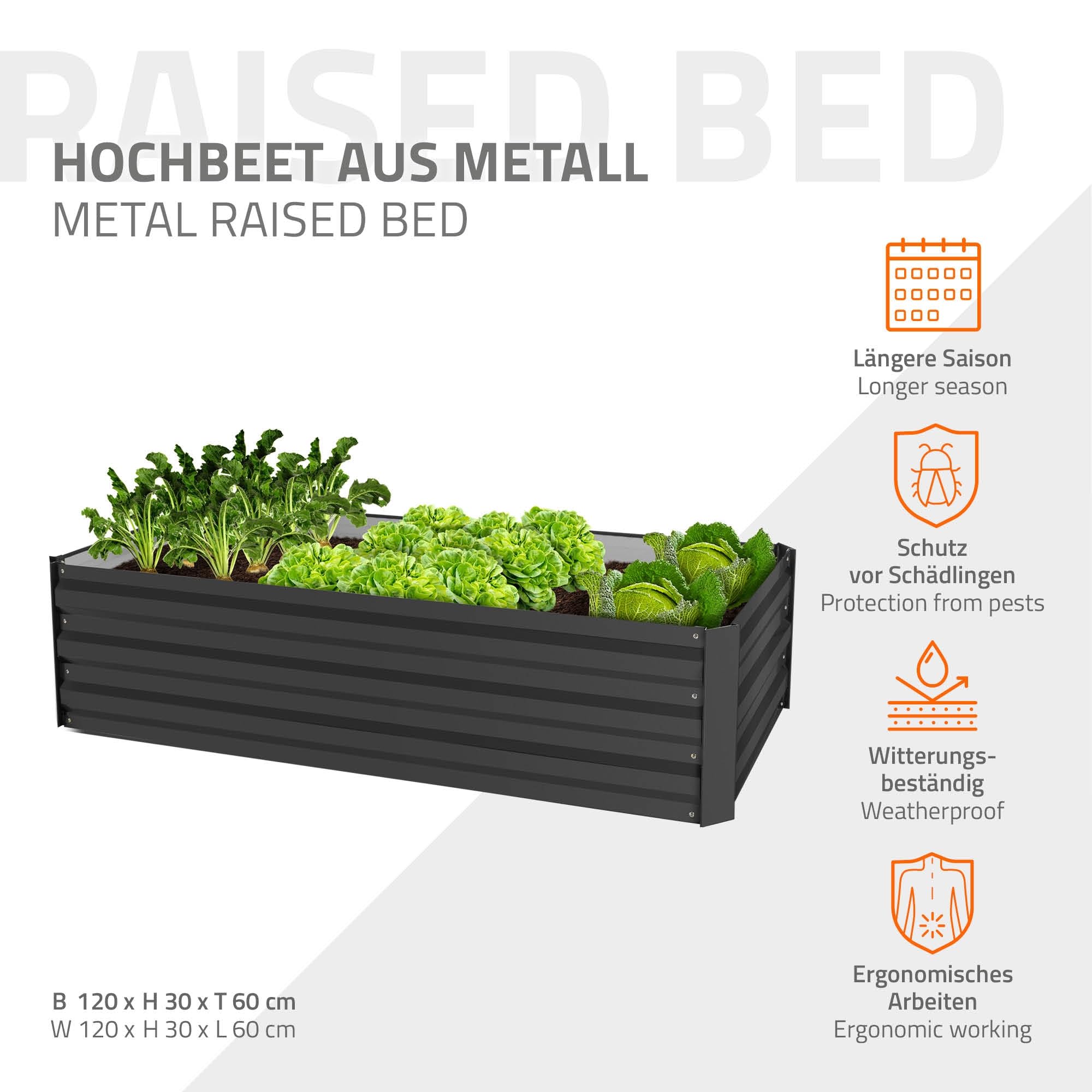ML-Design Zestaw 2 podniesionych metalowych lózek ogrodowych do ogrodu, 120x60x30 cm 200 litrów antracyt odporne na rdze, na zewnatrz lózko do sadzenia sadzarka skrzynka na kwiaty lózko ogrodowe lózko