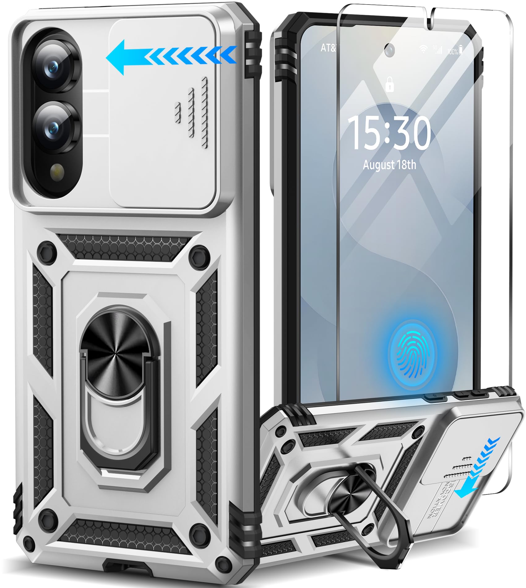 Taisairu for Samsung Galaxy S25 Edge Case with Screen Protector & Slide Camera Lens Cover,Built-in 360°Rotate Magnetic Ring Stand Shockproof