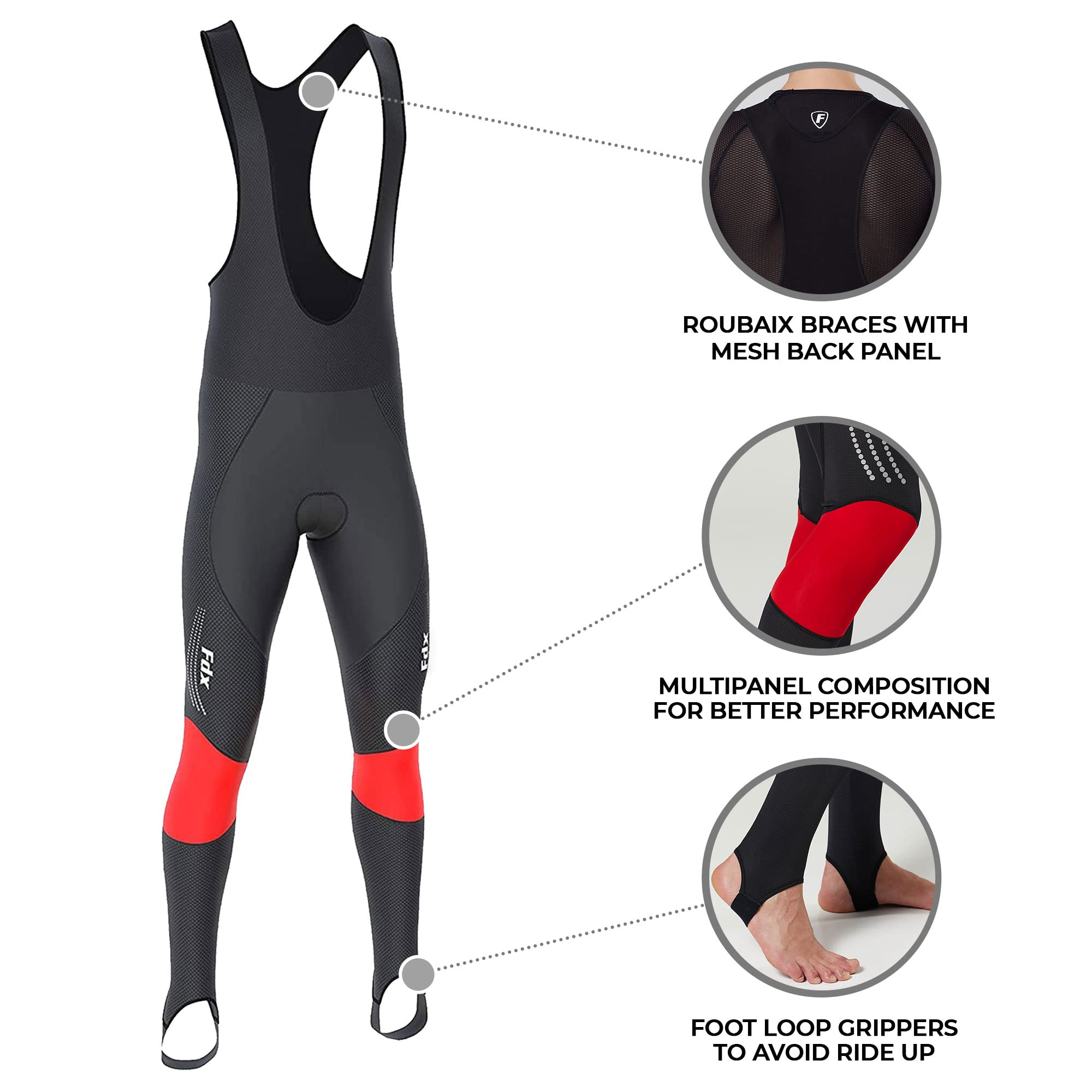 FDX Culotte Largo Thermodream para Hombre, con badana 3D, térmico, Resistente al Agua, Tejido Super Roubaix, Cortaviento y de Secado rápido; pantalón de Ciclismo de Invierno