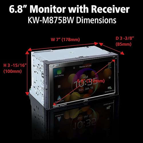 Miniatura 5 de JVC KW-M875BW Wi-Fi integrado para CarPlay Android Auto, pantalla táctil LCD de 6.8 pulgadas, AM/FM, Bluetooth, reproductor de MP3, puerto USB,