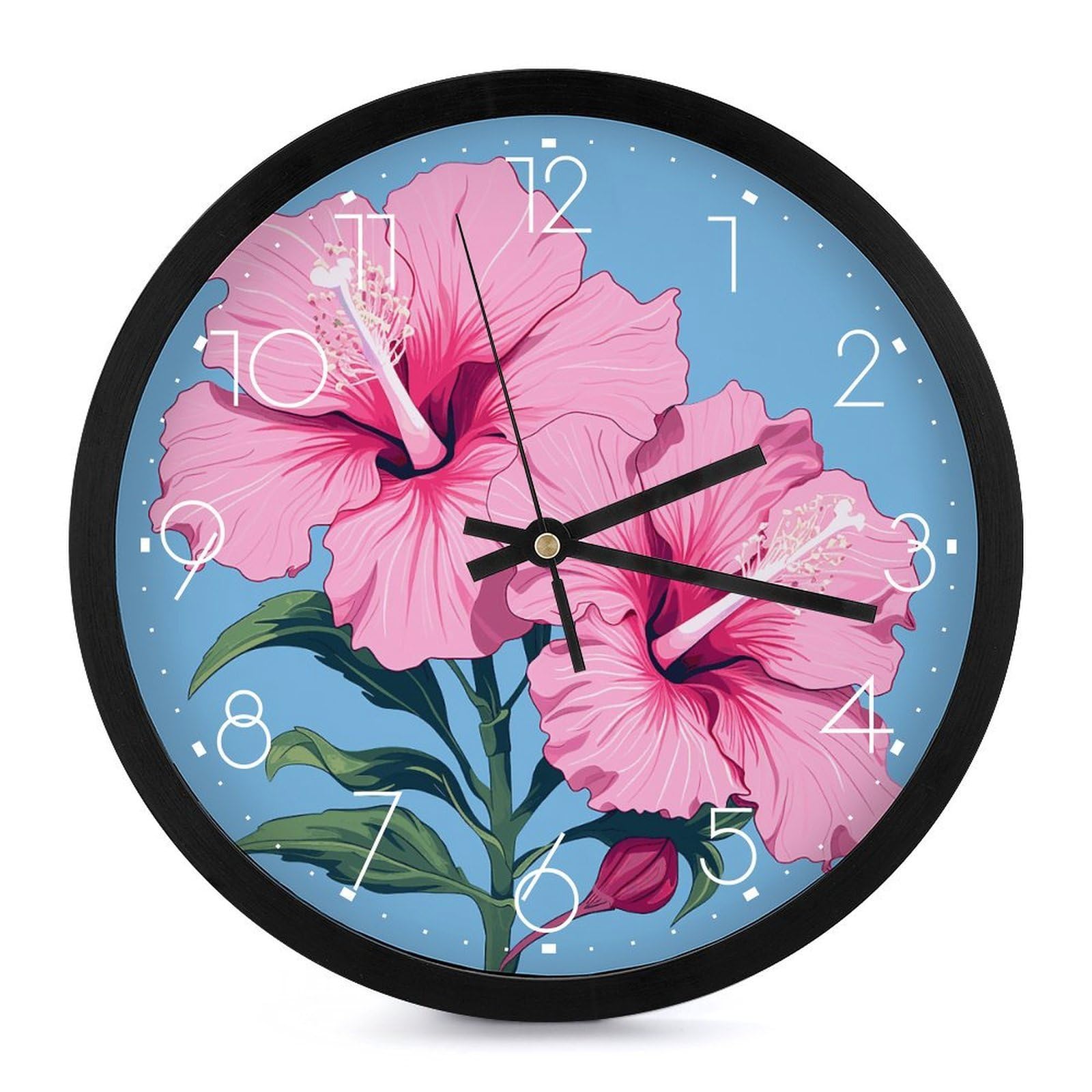 Horloge murale salon silencieuse au motif floral avec grand cadran à piles