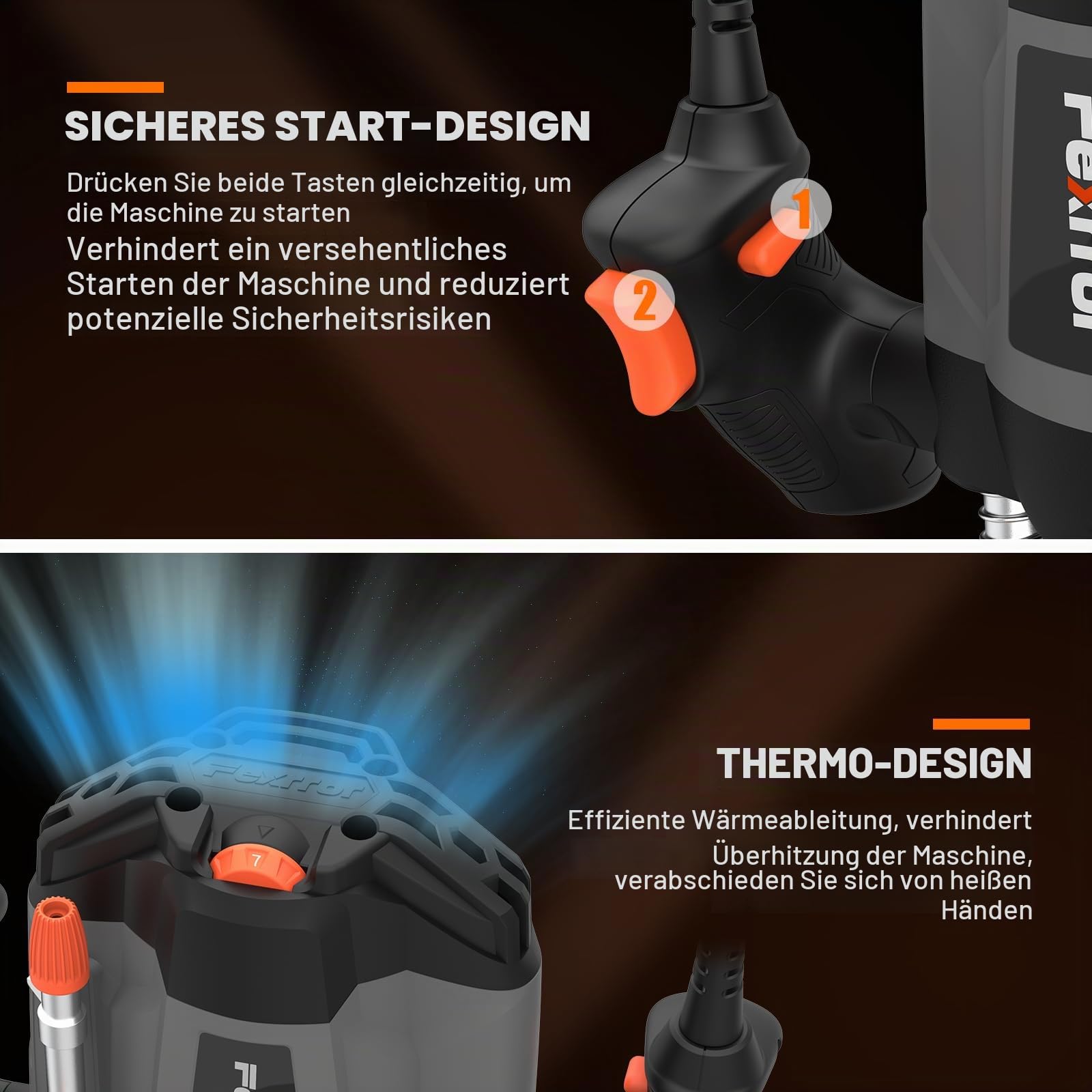 Oberfräse, 1200W Kantenfräse mit 12 Fräsern, 30000 U/min, 55mm Frästiefe, 7 Drehzahlregelung, Parallel Führung, Absaugadapter