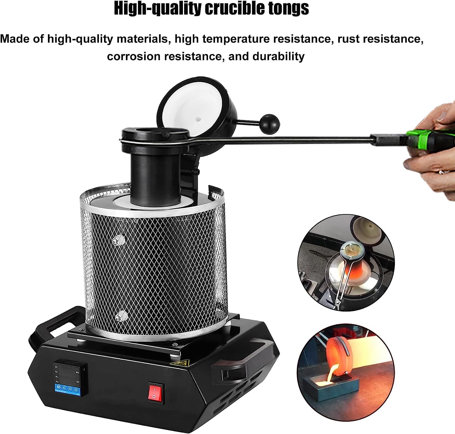 Piec do topienia złota, automatyczny cyfrowy piec do topienia z tyglem grafitowym 1kg/2kg/3kg, maszyna do topienia metalu, do rafinacji odlewów topi złoto srebro cyna (Black)