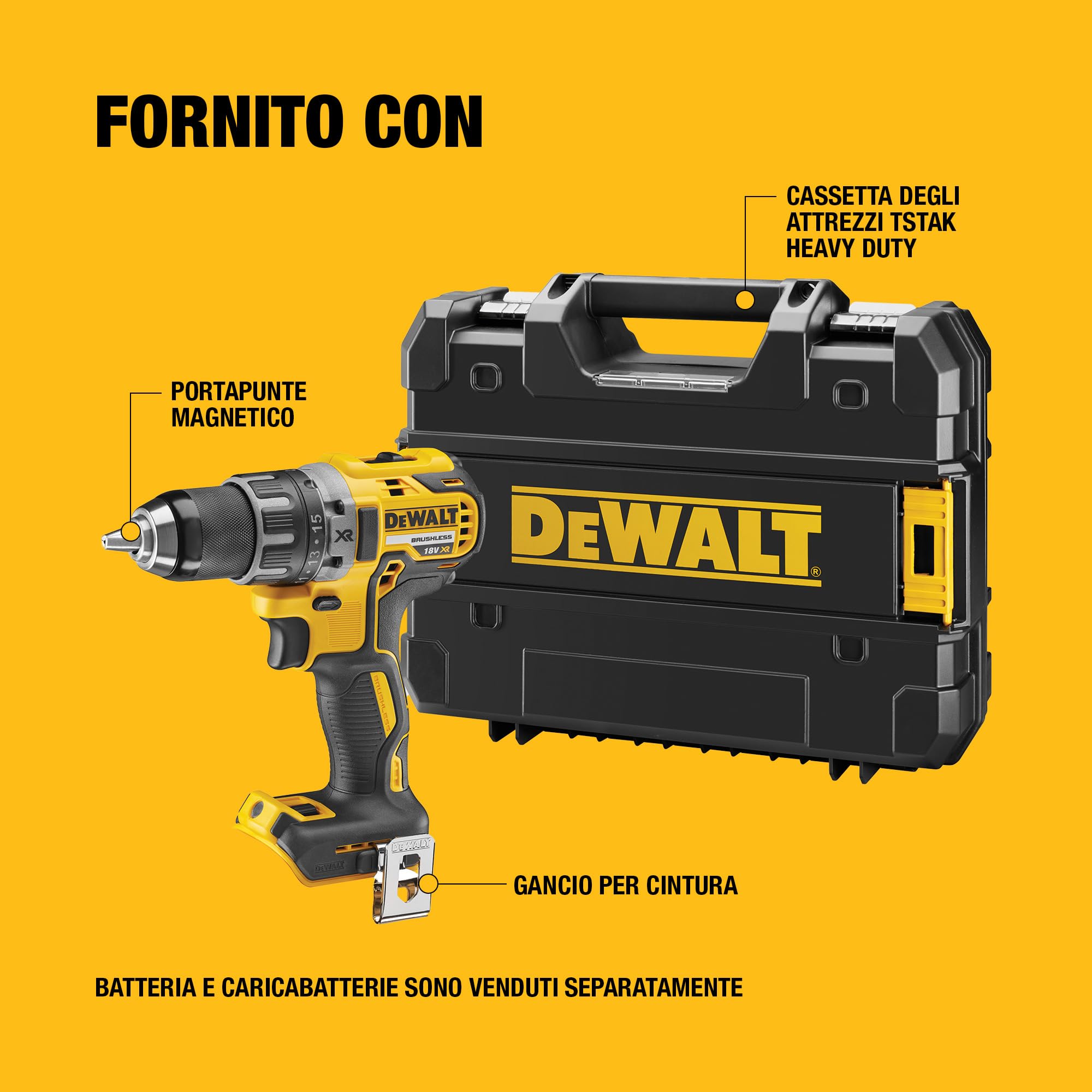 DEWALT Trapano Avvitatore Senza Spazzole 18V XR - Solo Utensile, DCD791NT-XJ