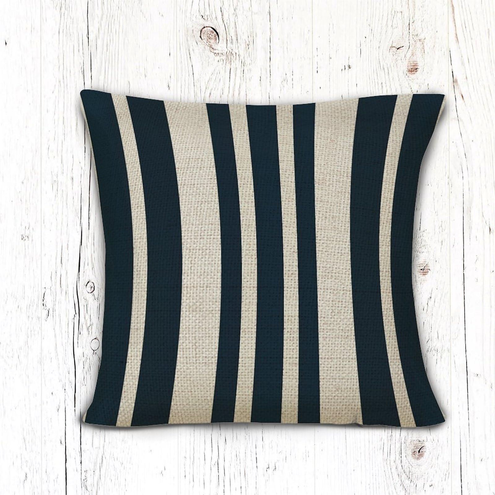 Set Di 2 Federe Per Cuscini Quadrate 60x60 Cm In Lino, Blu Navy E Bianco, Motivo Geometrico Con Dalie Astratte