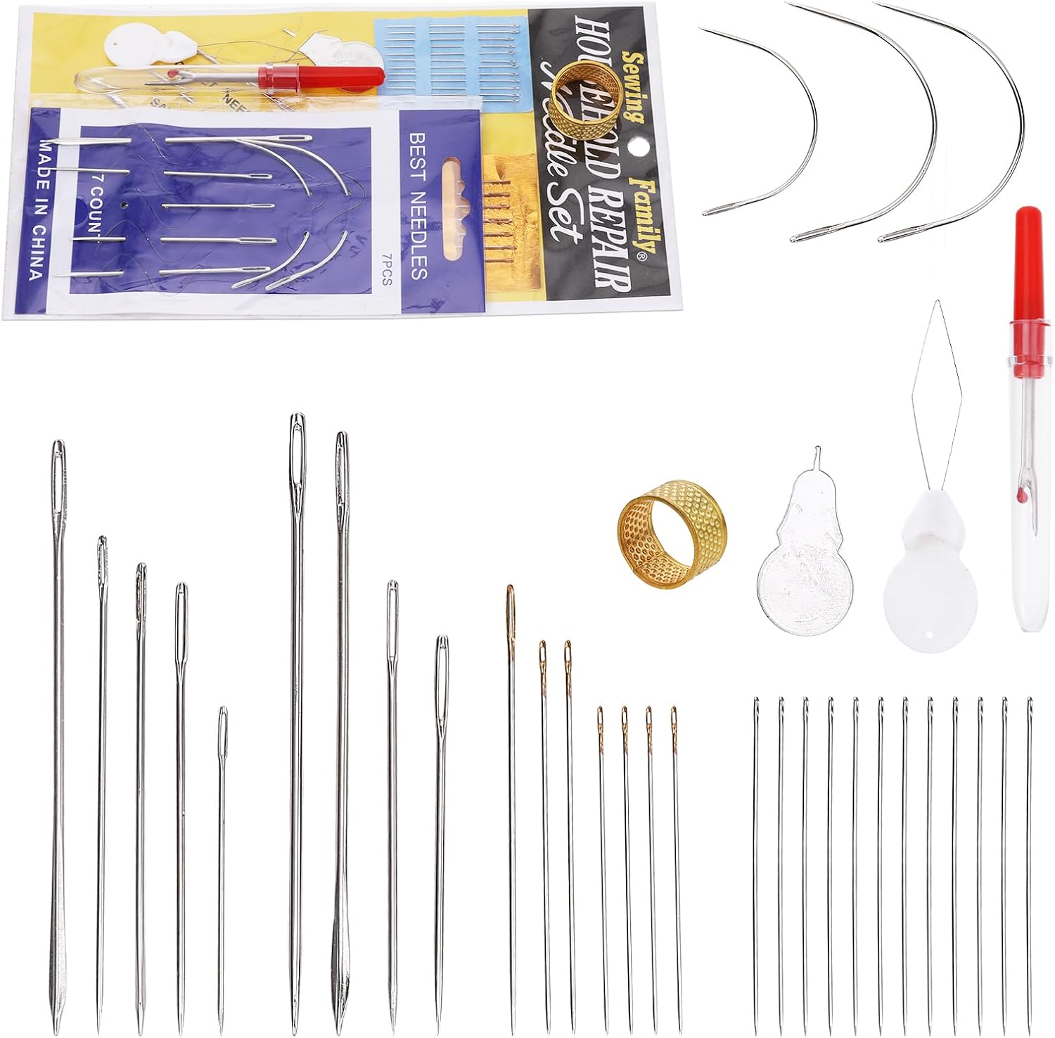 Handmade Sewing Needle Set, 35pcs 7 Sizes Big Eye Sewing