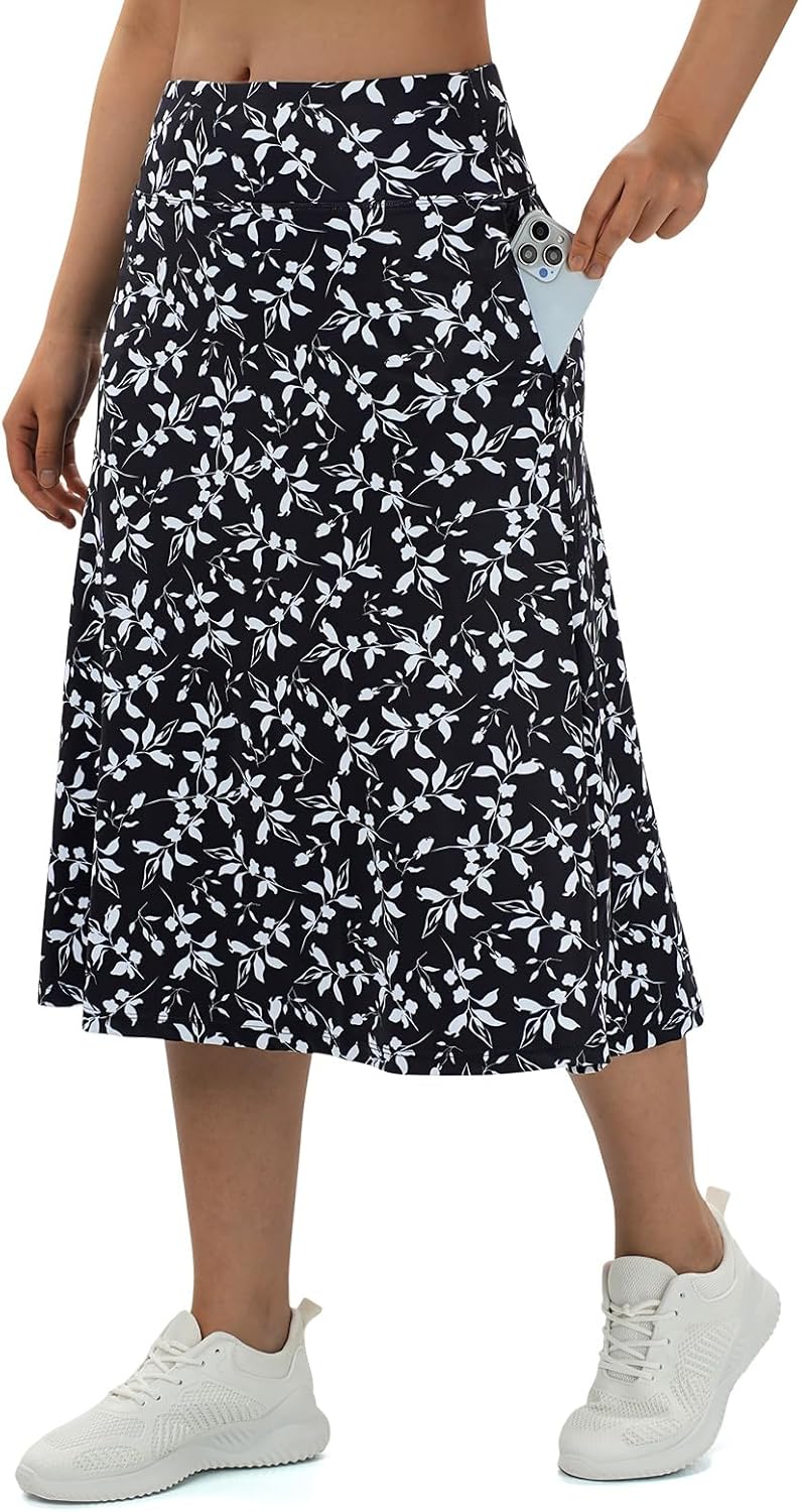 Turnhier Women's Midi Length Skorts Skirts with 2 Pockets Modest Long Skirts 28" Knee Length Athletic Skort