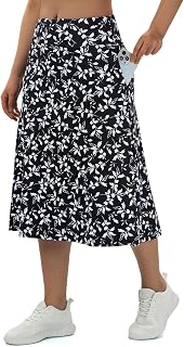 Turnhier Women's Midi Length Skorts Skirts with 2 Pockets Modest Long Skirts 28" Knee Length Athletic Skort