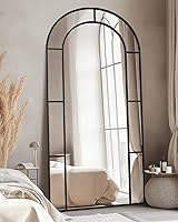 Vista 10 de Antok Espejo de longitud completa de 71 x 28 pulgadas, espejo de piso, espejo decorativo de ventana arqueada, decoración con marco de metal, espejos