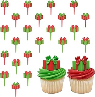 Christmas Gift Cupcake Toppers | 24 Pack Party Decoration Cake Pics