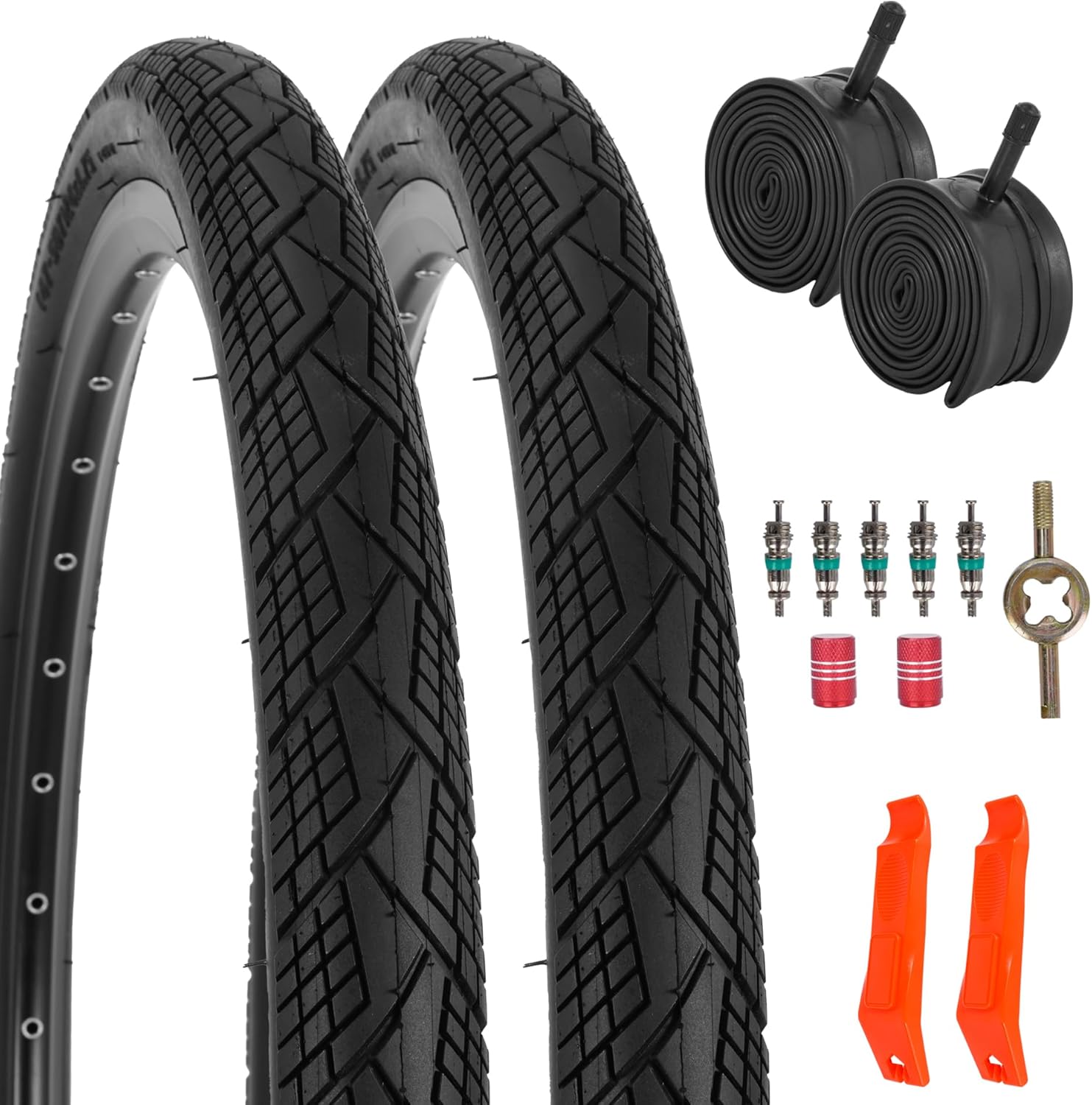 2-Pack 20x1.75 Bike Tire Tube, 20 Inch Mountain Bike Tires & Tubes, Folding Replacement Bicycle Tires with 2 Tire Levers for Hybrid, City Commuter, Urban