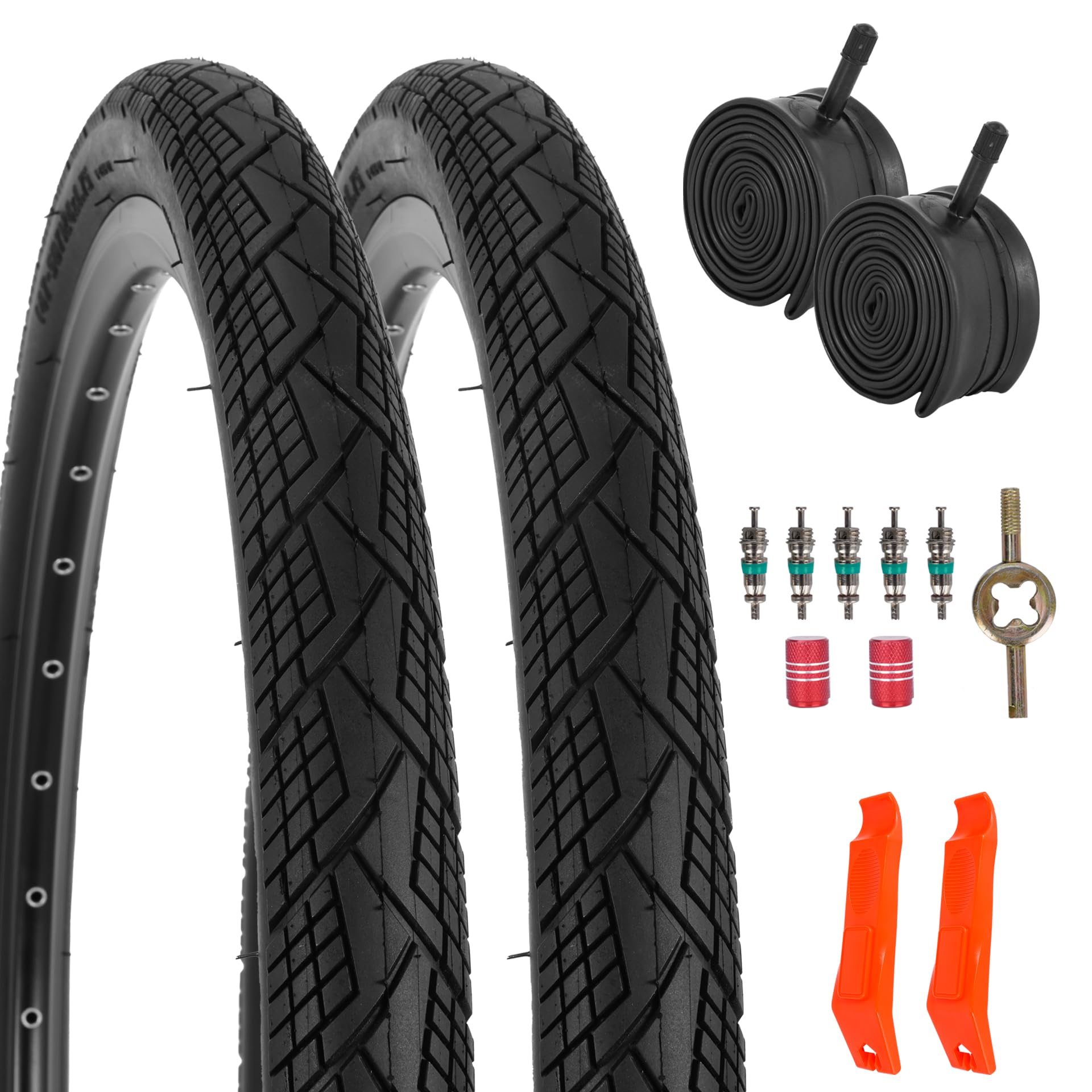 RUHUO 2-Pack 24x1.75 Bike Tire Tube, 24 Inch Mountain Bike Tires & Tubes, Folding Replacement Bicycle Tires with 2 Tire Levers for Hybrid, City Commuter, Urban (UK) (24x1.75)