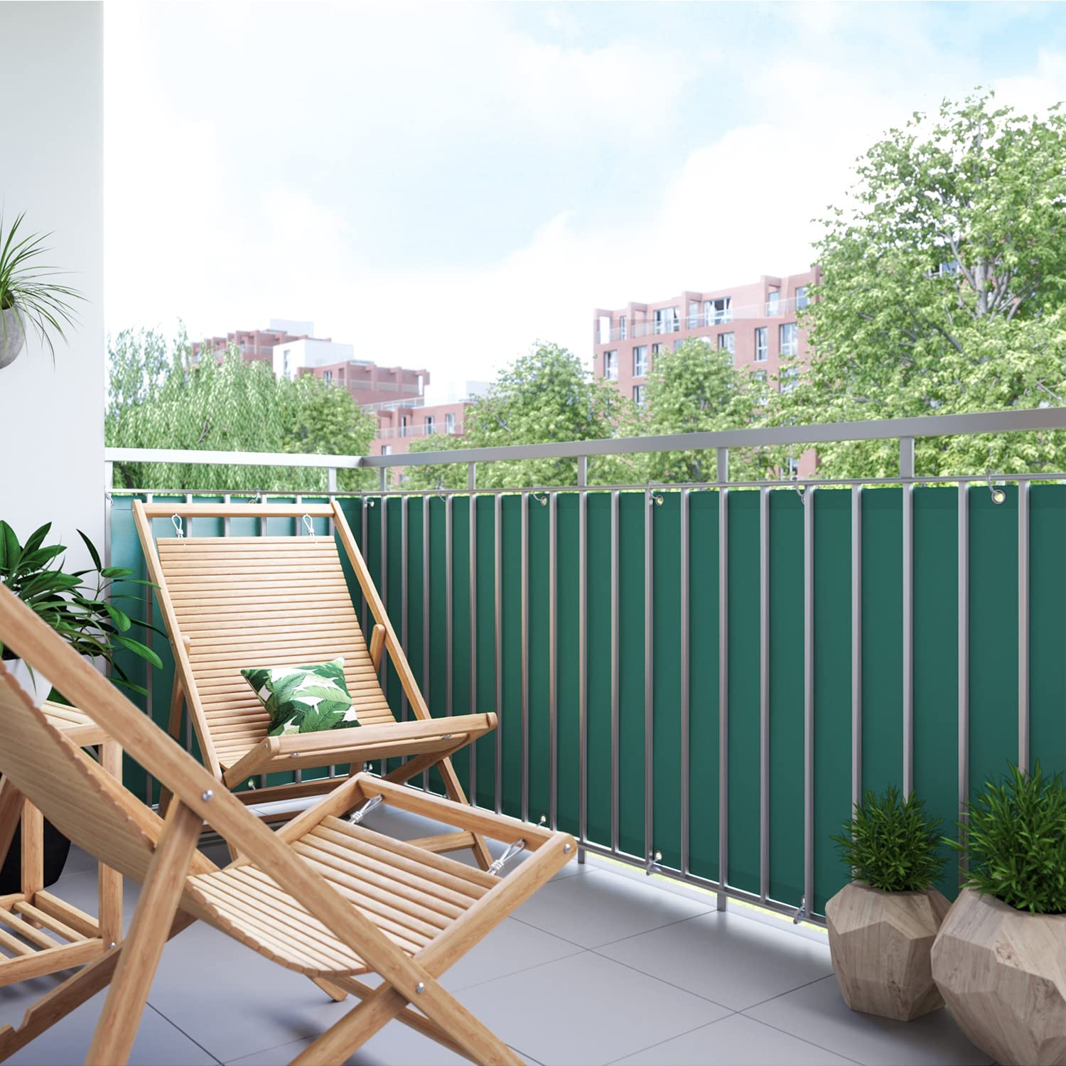 Lona para balcón de Color Verde Oscuro, Fabricada en poliéster 100% Opaco, para barandillas, terrazas y Jardines, Resistente a los Rayos UV y a la Intemperie, de 90 x 650 cm, Ideal para exte