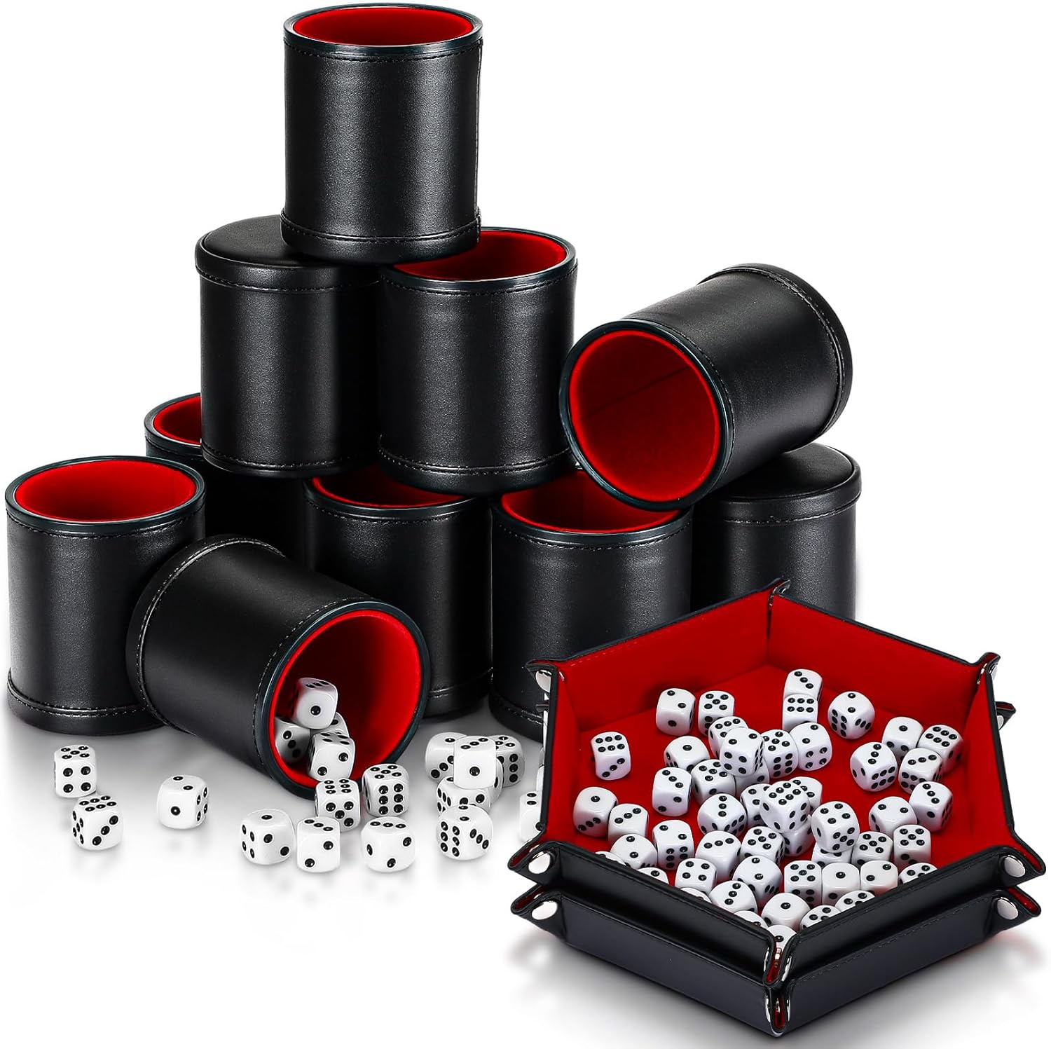 10 Set PU Leather Dice Cup with 6 Dot Dices Include 10 Dice