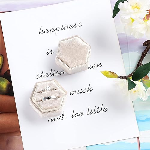 Miniatura 3 de Etercycle Caja de joyería de terciopelo, caja de regalo hexagonal de alta calidad con doble anillo vintage con tapa desmontable para propuesta,