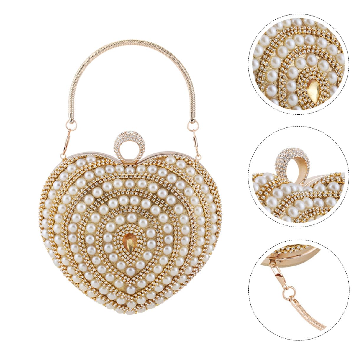 DOITOOL Borsa da Sera Donna Elegante a Forma di Cuore Decorazioni di Cristalli Dorati in Poliestere e Metallo per Feste e Matrimoni Raffinati