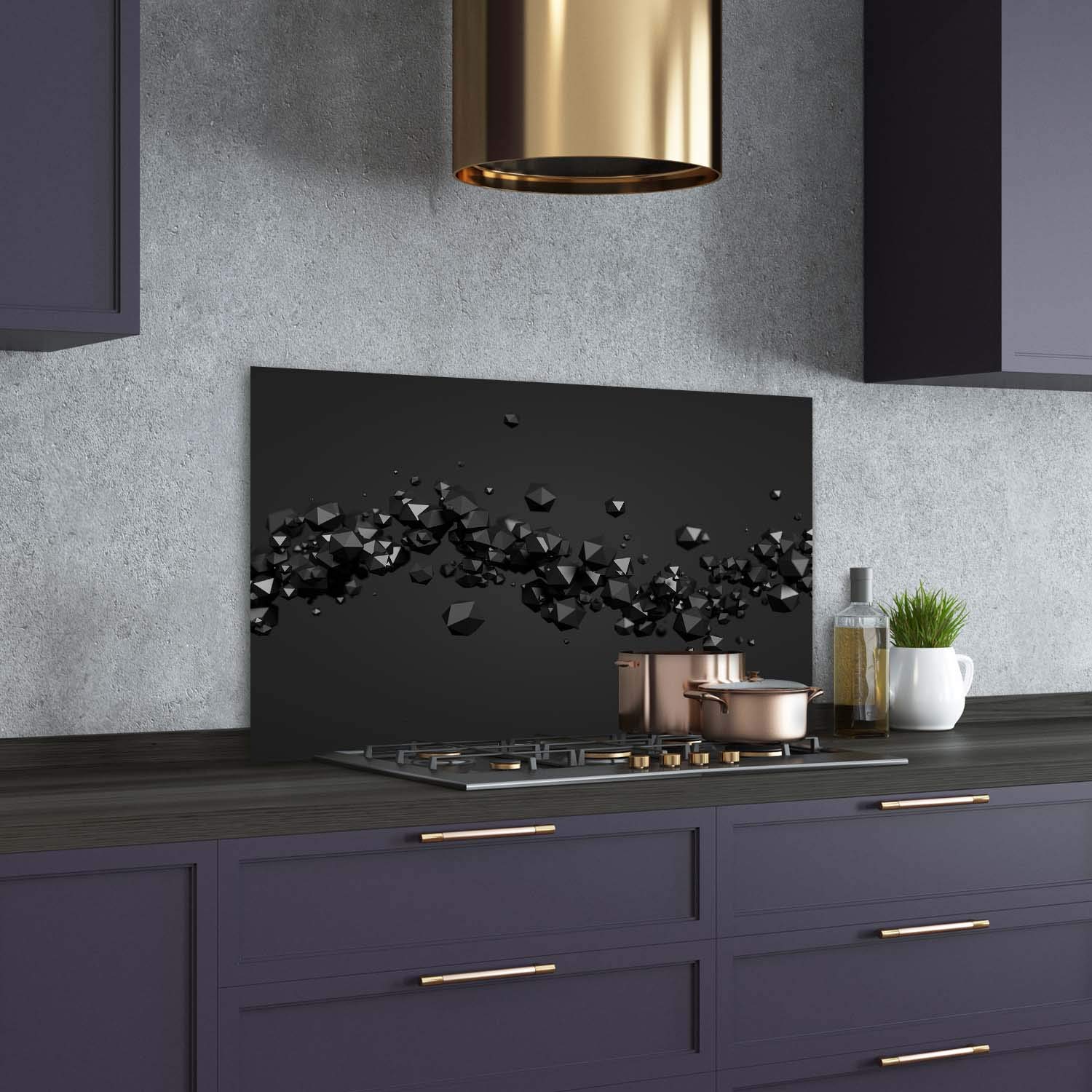 Tulup Crédence de Cuisine 100x70cm Dosseret en Verre Fond de hotte Verre de sécurité trempé Splashback Guard - Art: Moderne et Classique - Noir - Abstraction 3D