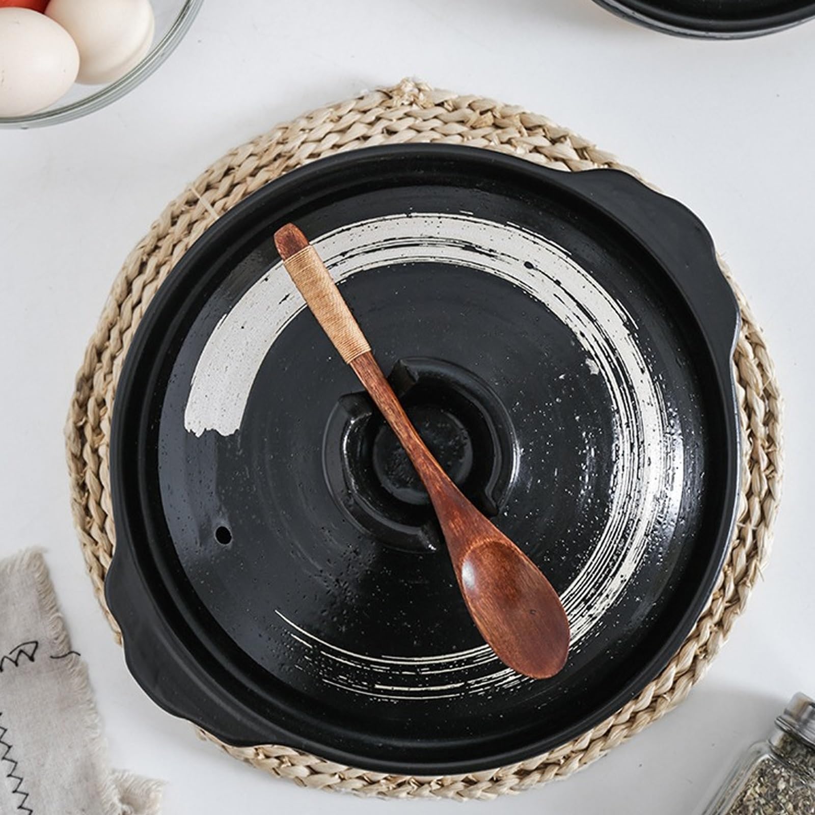 Ceramiczny garnek do zapiekania z pokrywką, odporny na wysokie temperatury garnek do zupy 1,2 l, do gotowania w domu i gulaszu, idealny na kolację