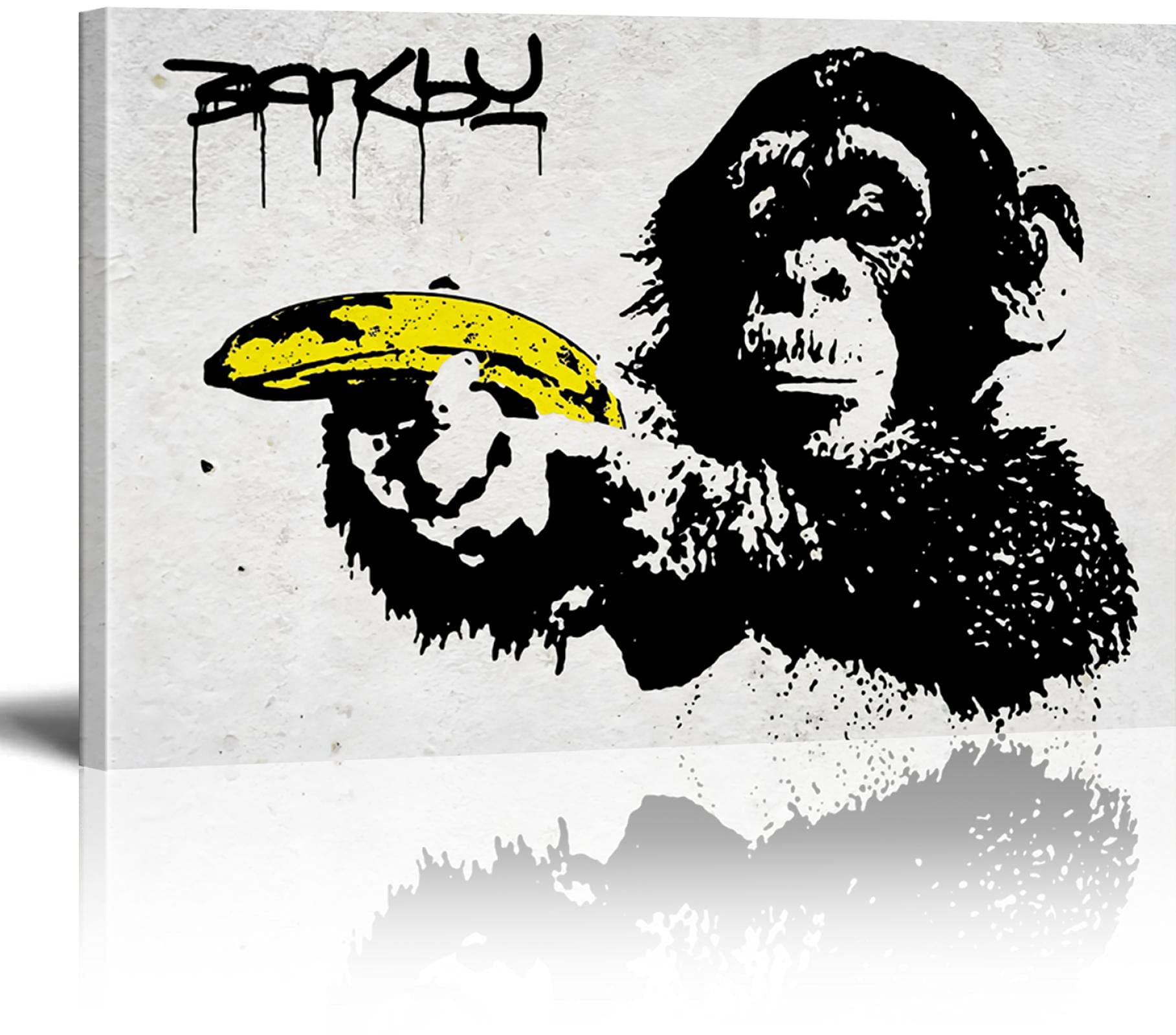 MJEDC Banksy Pictures Canvas Monkey with Banana Graffiti Street Art Canvas Picture Ready on Stretcher Frame Art Prints Living Room Wall Decoration XXL 60 x 100 cm (23.6 x 39.4 inches)