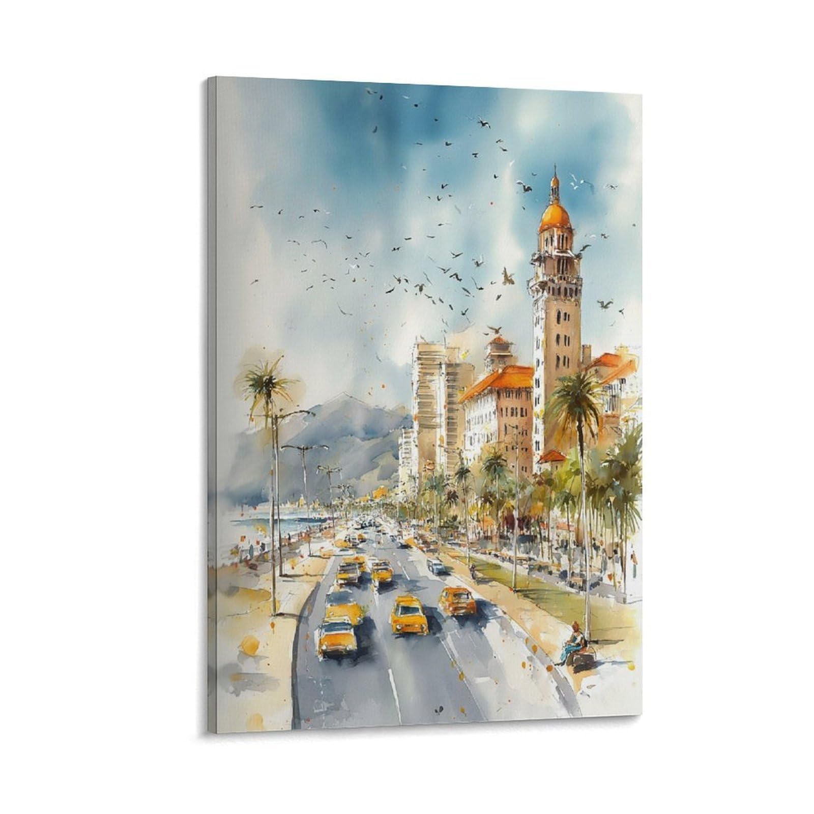 LCYNNH San Diego La Jolla Retro 20x30inch(50x75cm) Vintage Travel Poster Watercolor Canvas Art