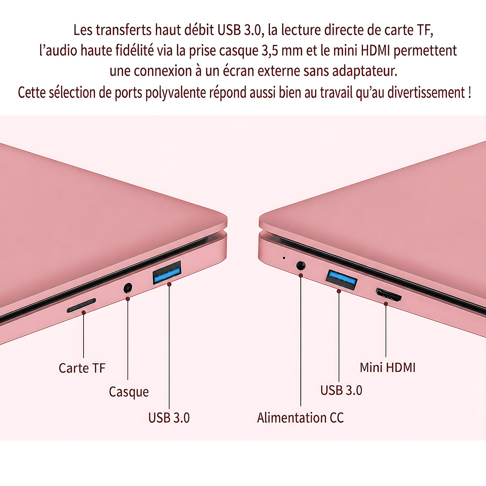 Ordinateur Portable 14 Pouces Léger, PC Portable Windows 11 Pro, Celeron J4105, 8 Go DDR4, Écran FHD IPS 1920x1080, WiFi 5G Bluetooth, Mini HDMI USB 3.0, Clavier AZERTY (Or Rose, 8+256G)