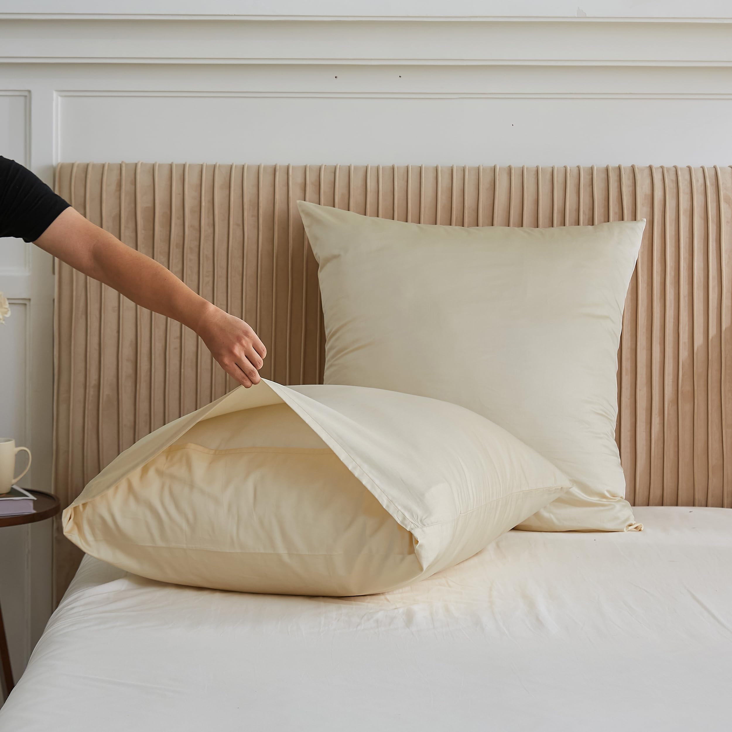 Simple&Opulence Ropa de Cama de algodón,Funda Nórdica Cama de algodón Egipcio al 100%, 400tc,135x200 + 1 Funda de Almohada 80x80, Champán Claro