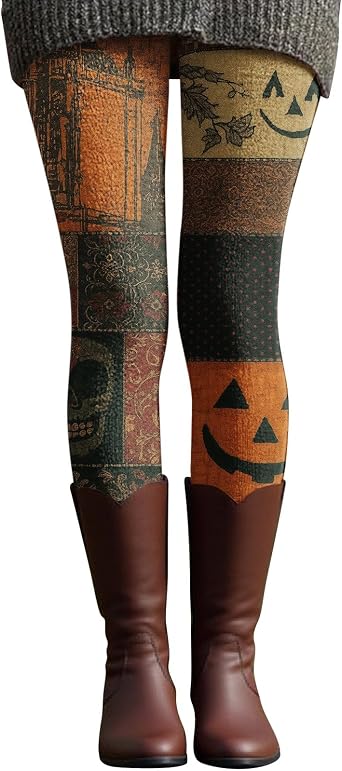 Halloween Leggings for Women High Waisted Soft Pajamas Pants Stretchy Leggings Pumpkin Printed Yoga Pants Tights