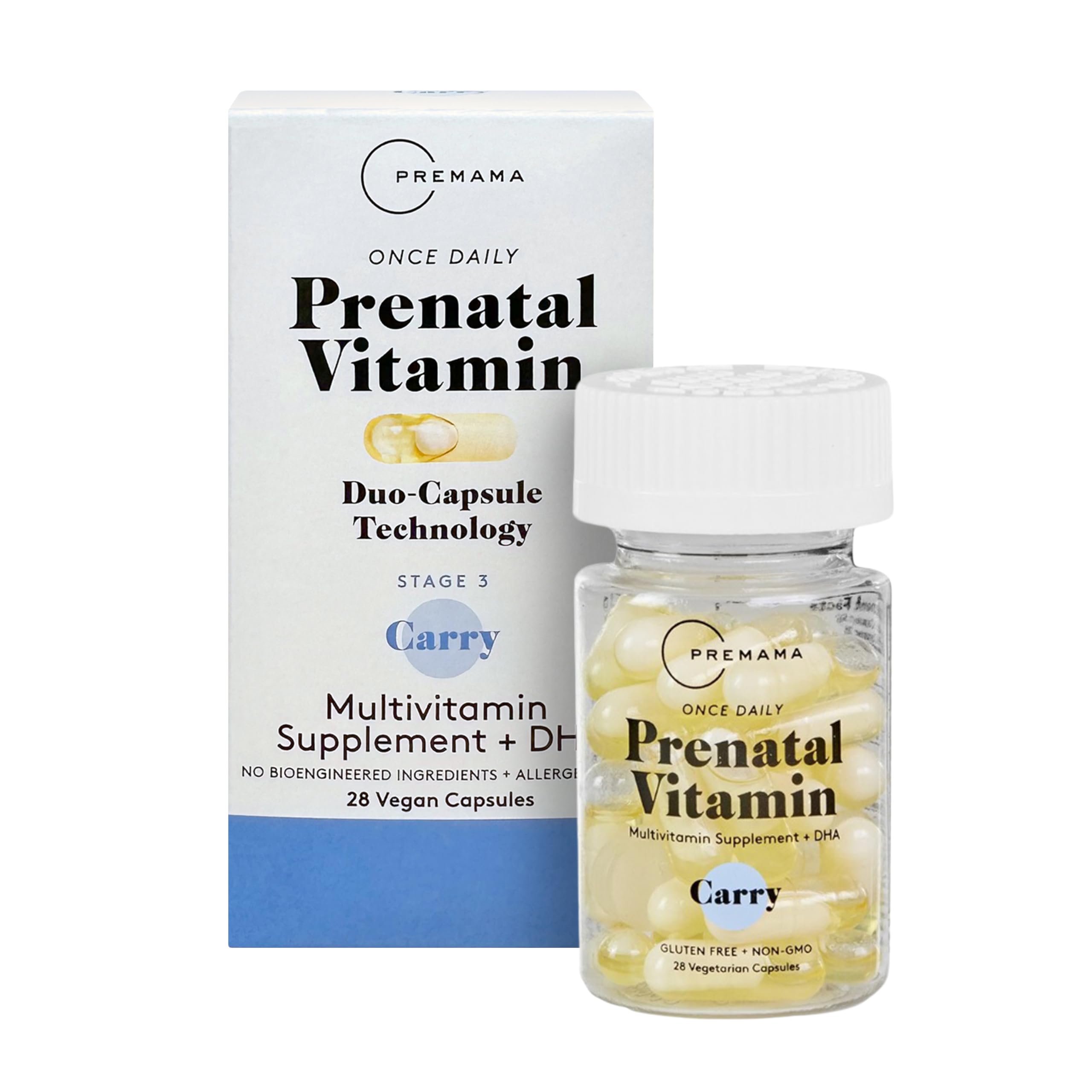 Premama Prenatal Vitamins for Women, Once-Daily Multivitamin Supplement, Includes Folate and DHA, Allergen-Free, 28 Vegan Capsules