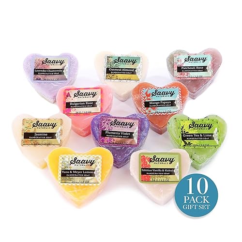 Saavy Naturals Juego de jabón en forma de corazón, barra de jabón natural orgánica perfumada, gel de baño y barra de jabón vegana natural, barra de