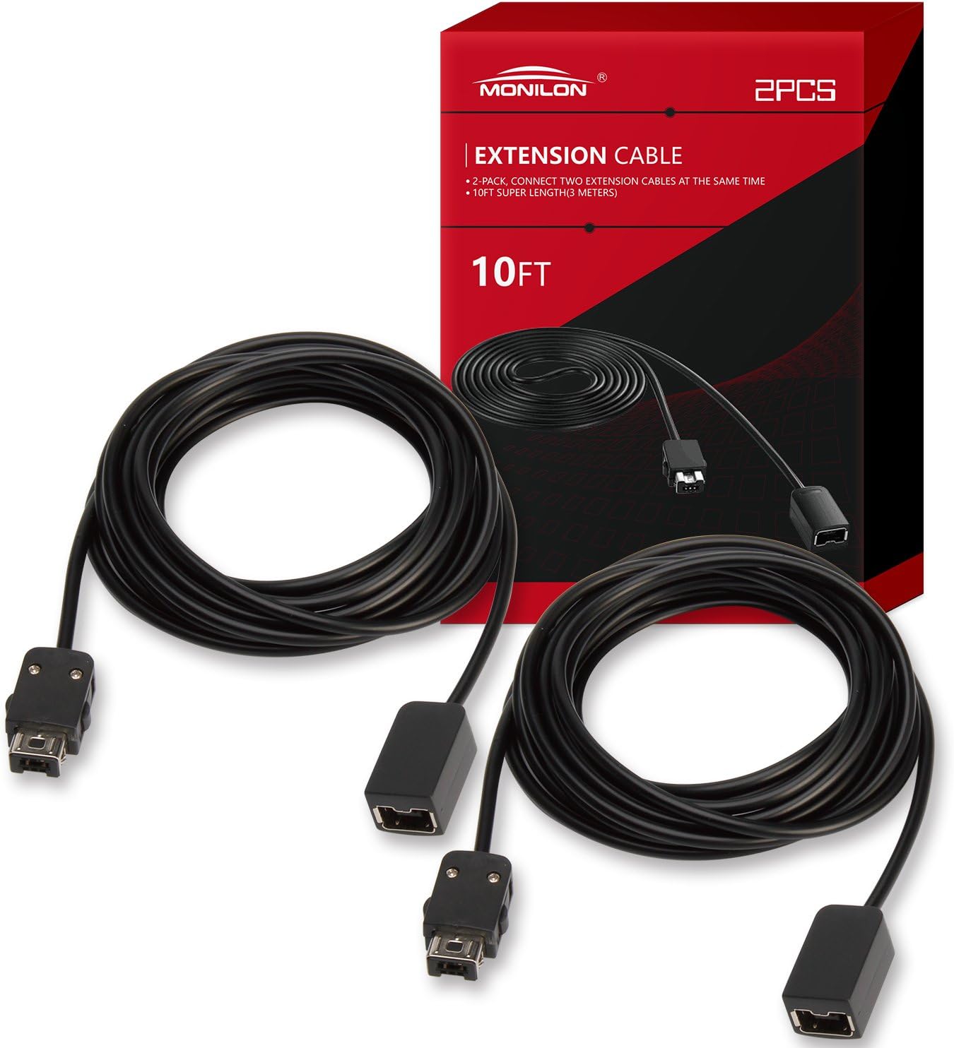 MONILON 2-Pack 10ft/ 3M Extension Cable Extender Cord for Super Nintendo SNES Classic Mini Edition Remote Controller and NES Classic Mini Edition, Black