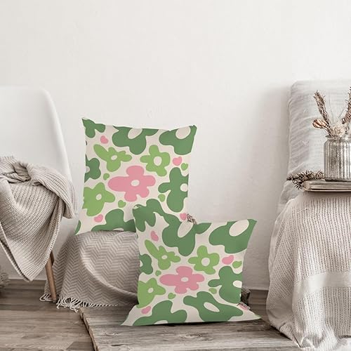 Miniatura 2 de HONLUNG Juego de 2 fundas de almohada bohemias con flores verdes y rosas, estilo retro de los años 70, 18 x 18 pulgadas, decoración del hogar,