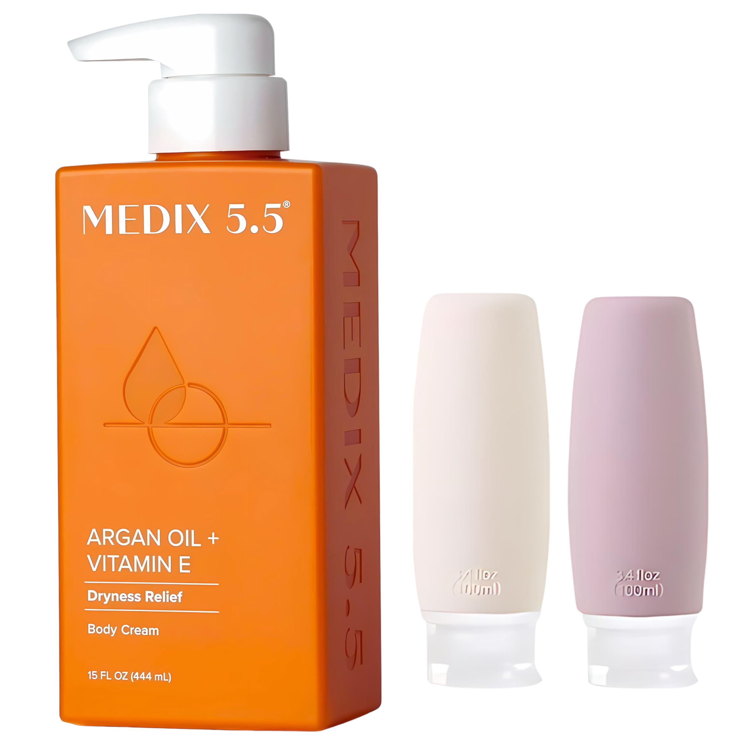 Medix 5.5 Argan Oil Cream with Vitamin E - Anti Aging Moisturizer Face & Body Firming Lotion Reduces Wrinkles, Cellulite, Crepey Skin,15 Fl Oz | Bundle + Prosperina Card (2x100ml Travel Bottles)