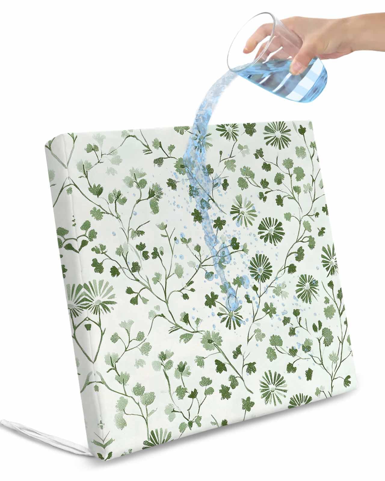 2 Pack Green Botanical Waterproof Cushion Covers with Ties, Outdoor Patio Chaise Lounge Chair Seat Cushion Slip Covers Replacement(Only Cover) Vintage Spring Floral Watercolor 24