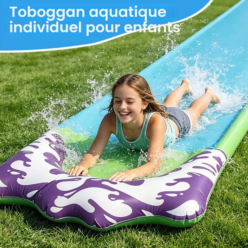 15.8 ft/480 Toboggan Aquatique, Toboggan pour Pelouse avec 2 bodyboards, Toboggan de pelouse d'été avec arroseur intégré pour Jeux d'eau en Extérieur, Fête D'été, Jardin Pelouse (Bleu)