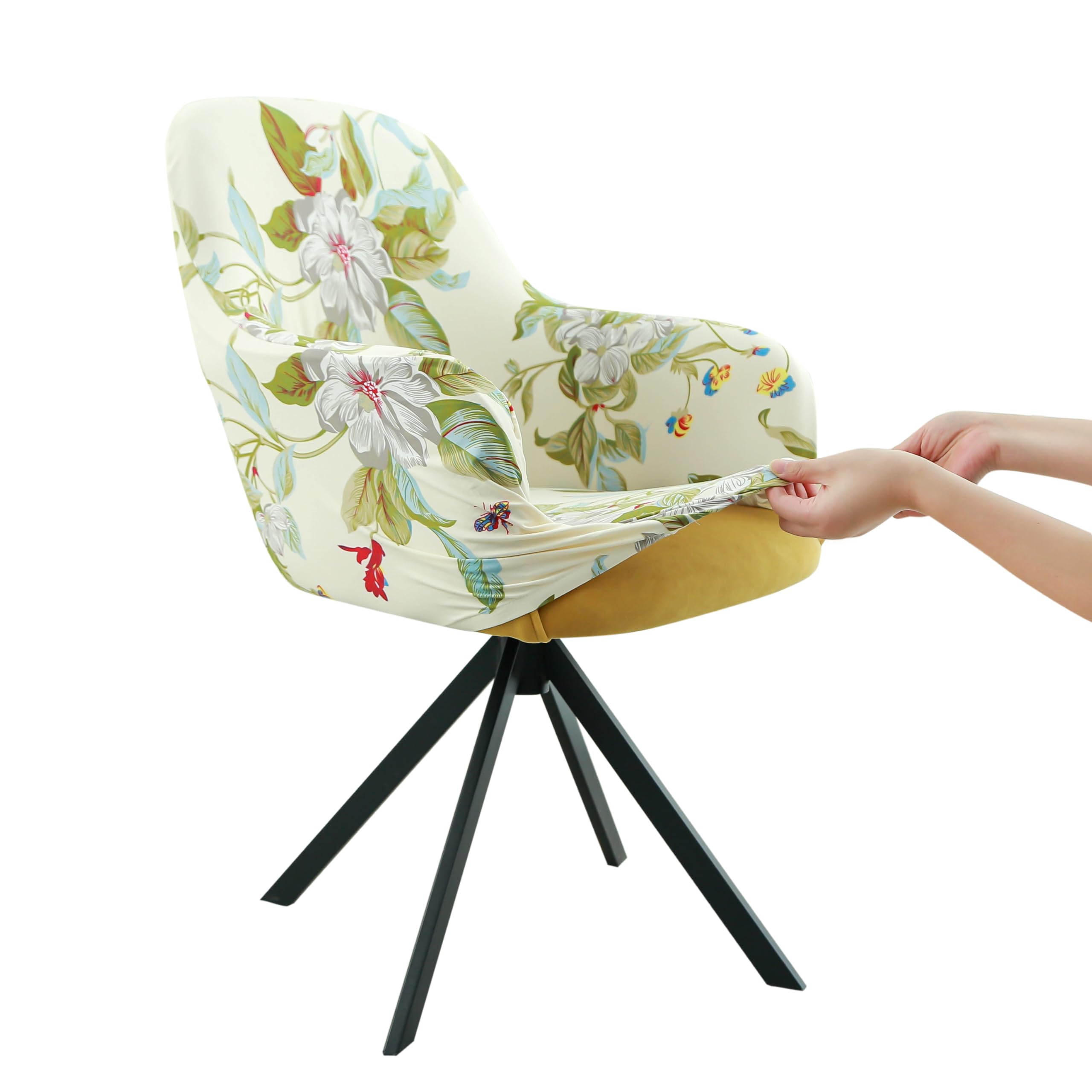 Iauddy Swivel Armchair Accent Dining Chair Cover for Office, Stretch Mid-Back Office Desk Chair Sliopcover Leisure Arm Chair Protector with arms for