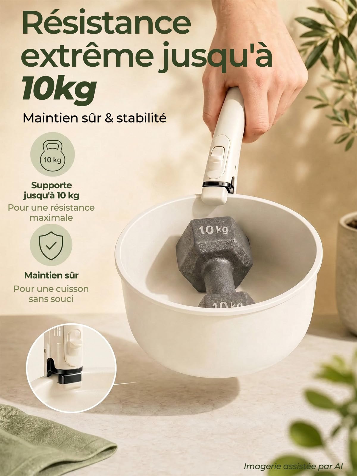 Batterie De Cuisine 17 Pièces, Poele Ceramique, Poignées Amovibles, Revêtement Céramique Antiadhésif, Induction, Lave-Vaisselle, Camping