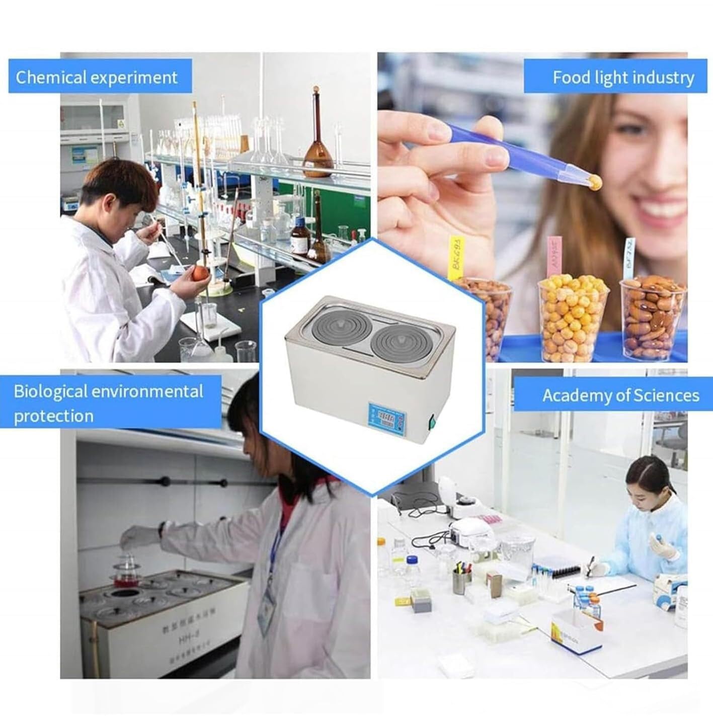 Baño María termostático de Laboratorio con calefacción eléctrica, Tanque Interior de Acero Inoxidable de 7 l, baño María Digital de 2 Orificios, para experimentos químicos y biológicos, 600 W