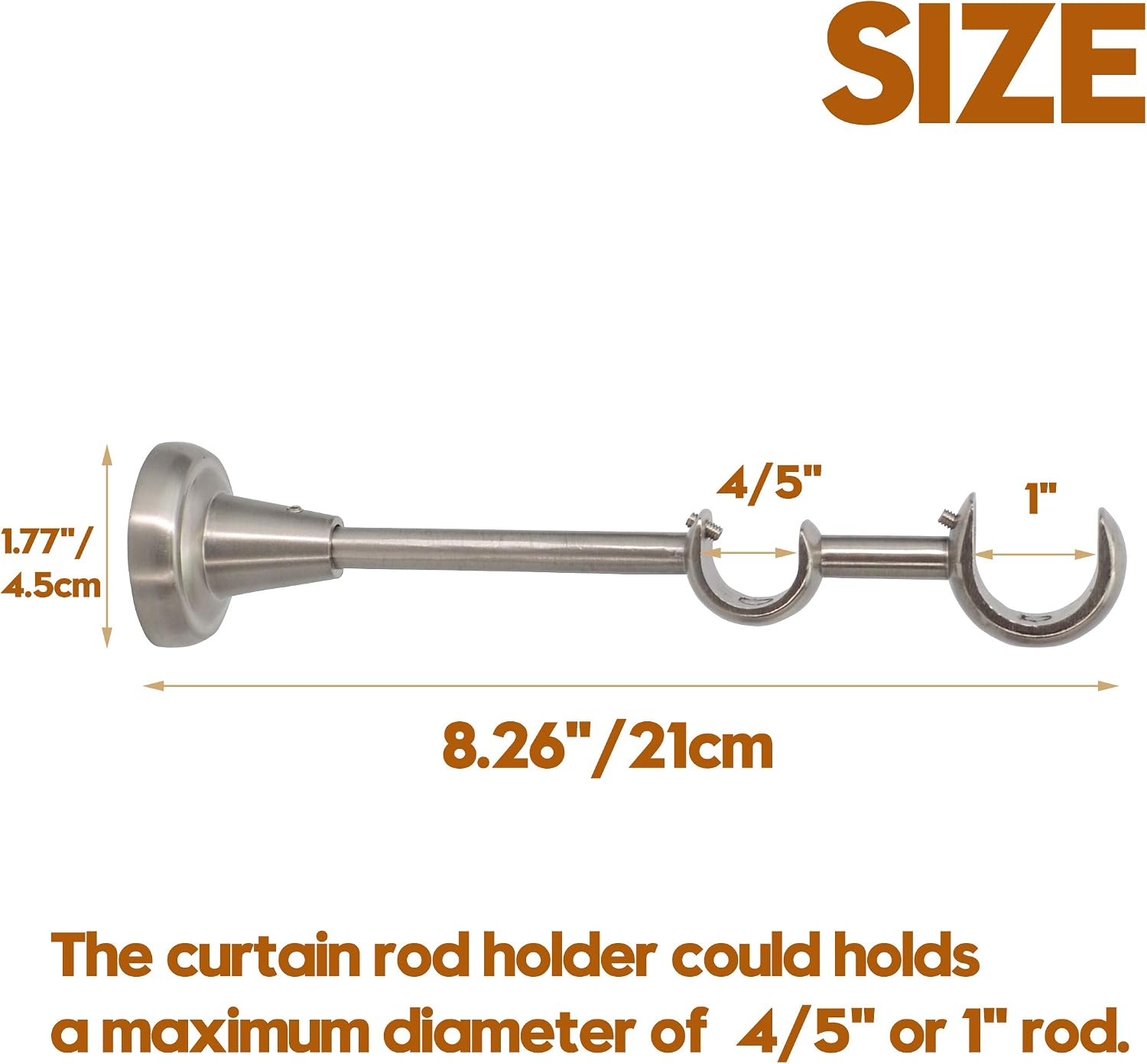 AddGrace 2 Pack Double Curtain Rod Bracket Stainless Steel Wall Mounted Rod Holder with Screws for 4/5" or 1" rod (Nickel)