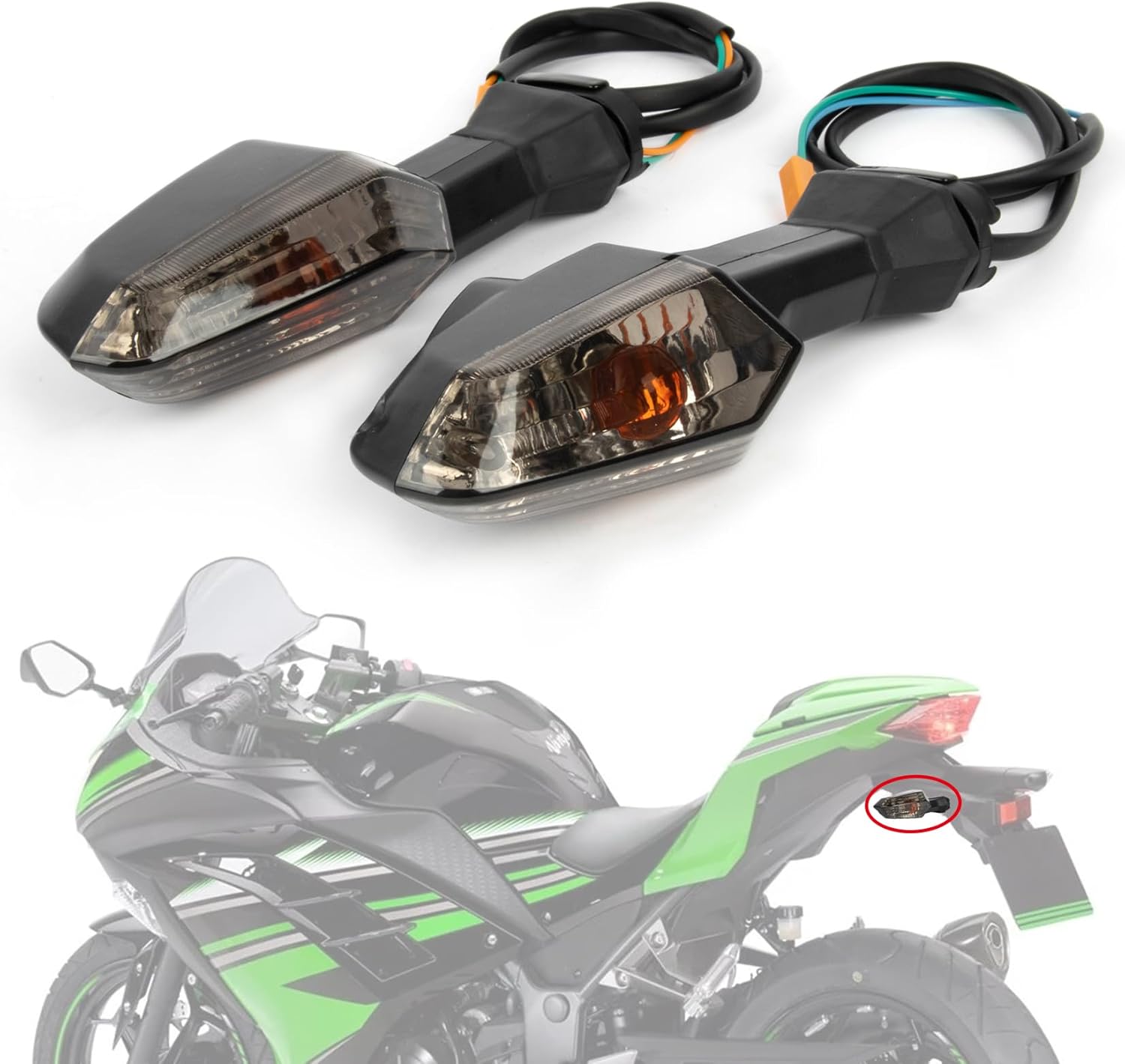PSLER Front Rear Turn Signal Indicator Light Taillight for Ninja 650 ER-6F 2012-2016 for Ninja 300 EX300 2012-2016 and for Ninja 1000 2011-2017 (Smoke)