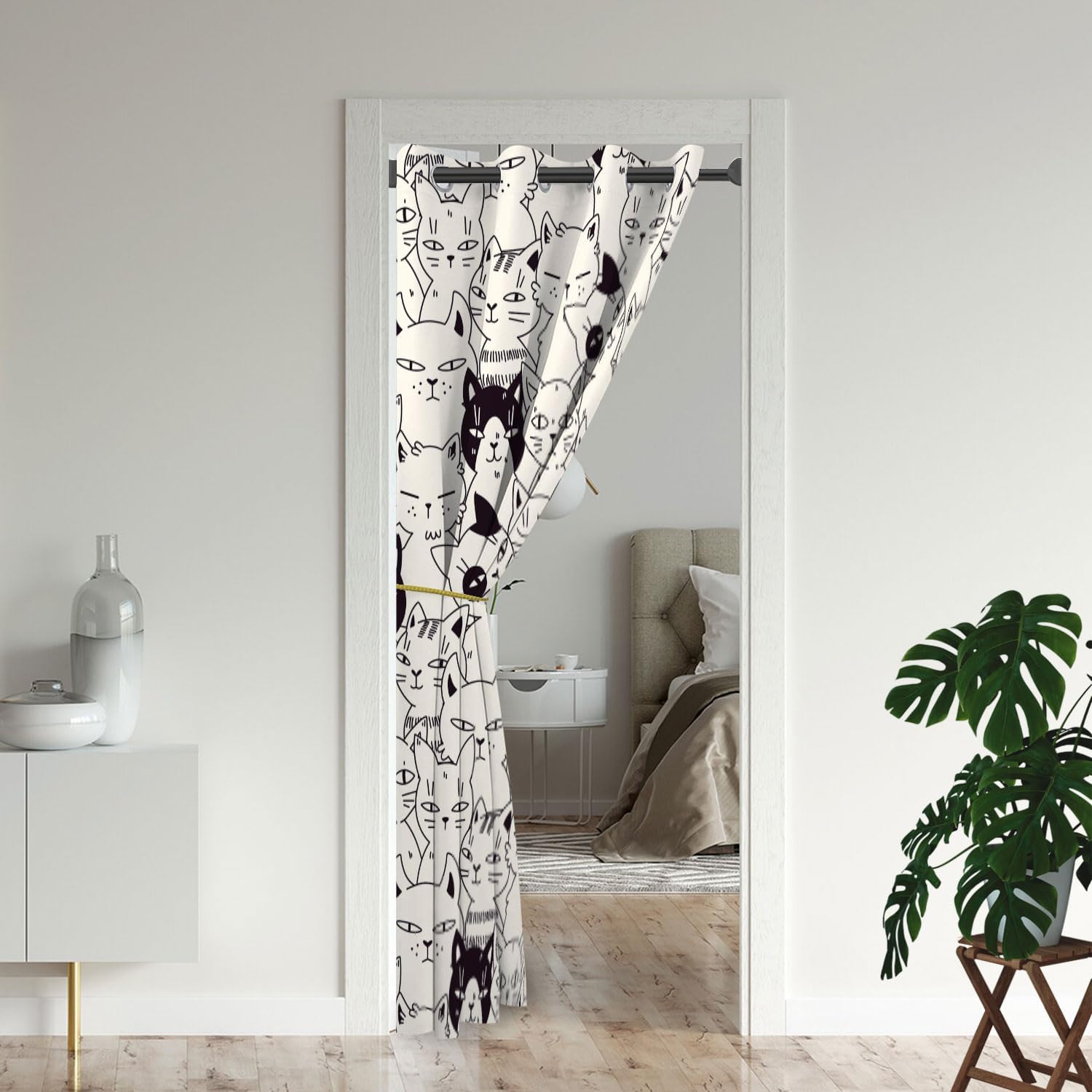Cat Door Curtains for Doorways, Cute Funny Lovely Kitten Cheerful Hilarious Blackout Curtain for Kids Bedroom Closet, Grommet Thermal Insulated Privacy Door Drapes for Room Divider, 34"W x 80"L