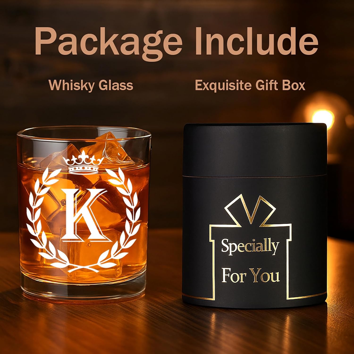 Personalized Whiskey Glasses Gifts for Men, Letter K Initial Whiskey Glass, Christmas Birthday Gifts for Men Husband Brother Dad, 10 OZ Old Fashioned Glass with Gift Box(Letter K) - Image 7